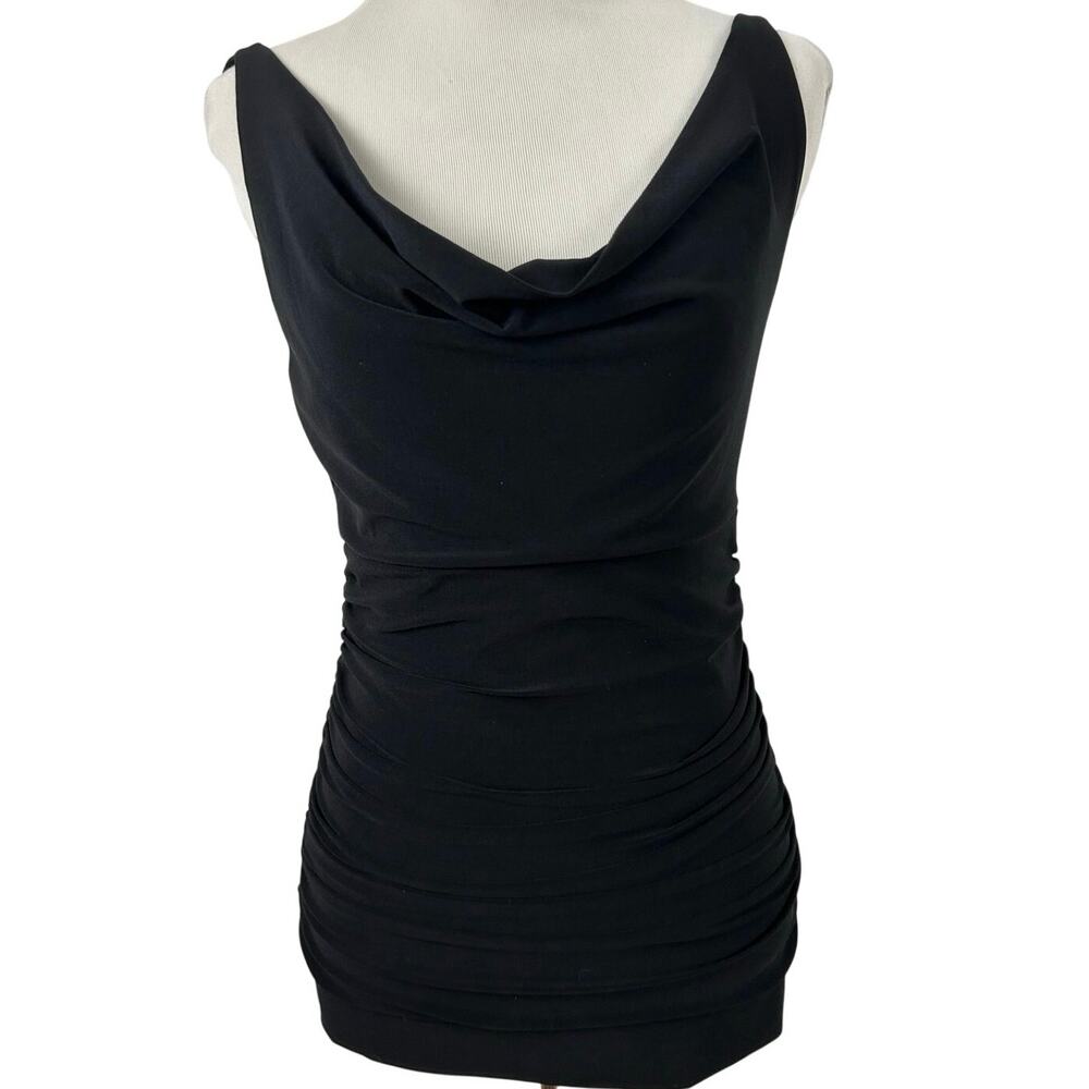 White House Black Market XS Black Cowl Neck Ruched Sleeveless Top Y2K NWT